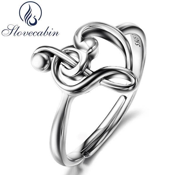 Slovecabin Original 925 Sterling Silver Note Wedding Rings For Women Luxury Jewelry Adjustable Heart Love Music Rings Female