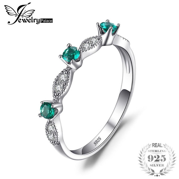 JewelryPalace 3 Stone Ring Created Emerald Engagement Wedding Rings For Women Genuine 925 Sterling Silver Fashion Fine Jewelry