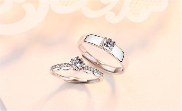 S925 sterling silver opening AAA zircon ring couple rings Lovers ring White gold Plated wedding rings man woman ring jewelry