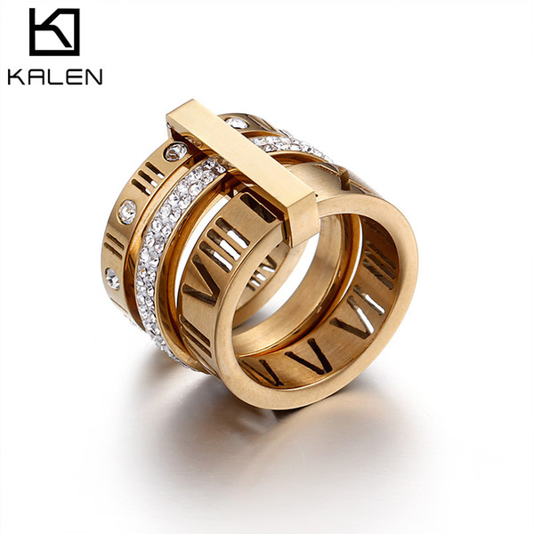 Rhinestone Rings For Women 3 Color Stainless Steel Rose Gold Roman Numerals Finger Rings Femme Wedding Engagement Rings Jewelry