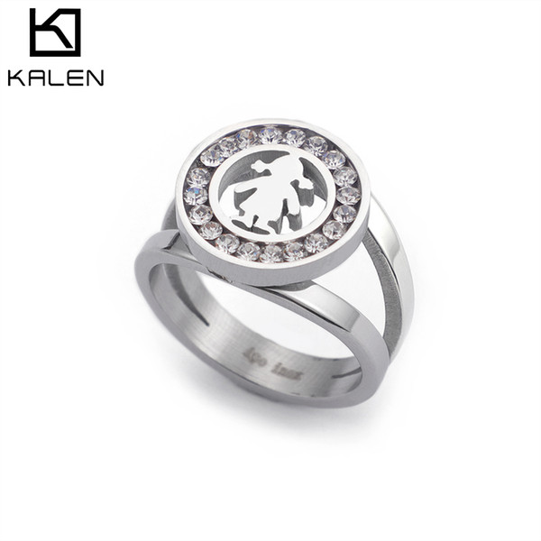 KALEN Rings For Women 2018 Silver Girl Style Stainless Steel Gemstone (US Size #6 To #9)