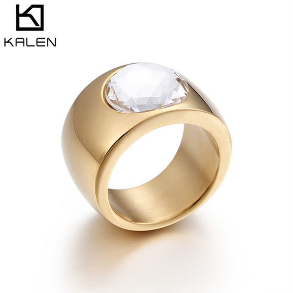 Rings For Women Wholesale 3 Color Large 10mm Width 316 Steel Silver/Gold/Rose Gold Zircon KALEN (US Size #6 To #9)