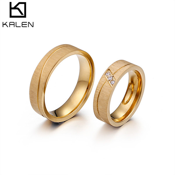 Couple Rings Men Women Wholesale Gold 316L Stainless Steel Wedding Party Lover's Jewelry (US Size #6 to #12)