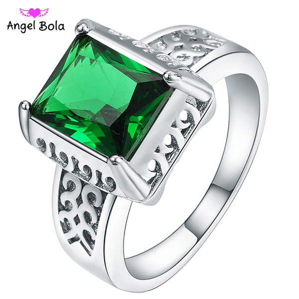 Hot -sale Pryme Square Green Glass Couple Ring 2017 New Fashion Lord of The Men's Rings 925 Sterling Silver Ring