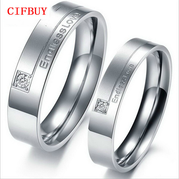 CIFBUY Romantic Endless Love Couple Wedding Rings Pave CZ Promise Engagement Bands Stainless Steel Lover Valentine 's Gift GJ243