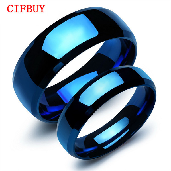 Blue Stainless Steel Lovers' Ring Classical Simple Smooth Design Women Men Finger Bands Jewelry Gift For Anniversary GJ479L