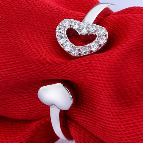 pure 925 sterling silver jewelery heart rings for women love lucency crystal diamante adjustable fashion girl friend birthday gift new 1pcs