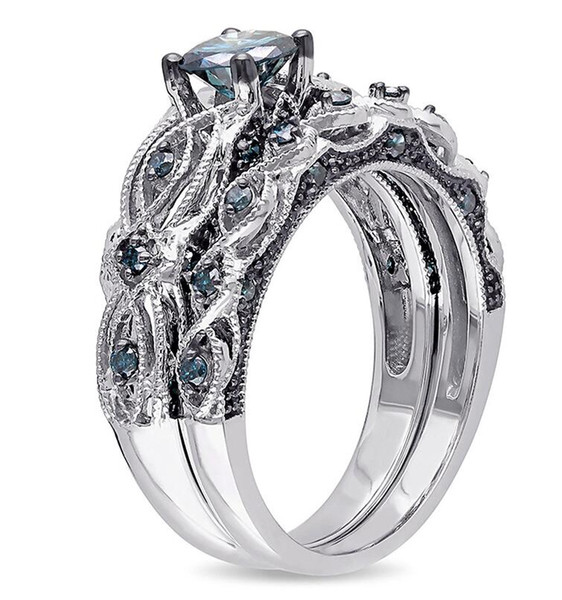 Wholesale Professional Luxury Jewelry 18k White Gold Filled Blue Sapphire CZ Diamond Gemstones Eyes Wedding Women Couple Rings Gift Size5-11