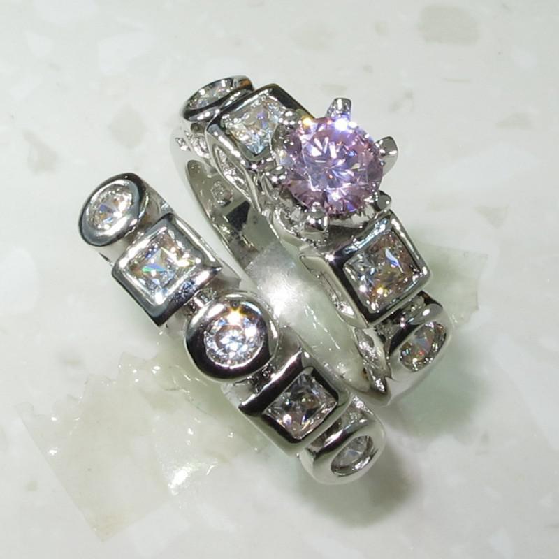 pink Cubic Zirconia Silver Plated couple ring R204 SZ#6 7 First class products Recommend Promotion Favourite Best Sellers