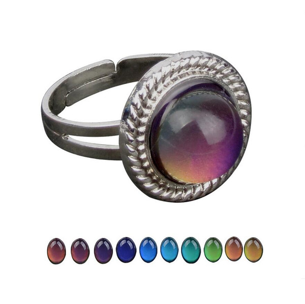 Women Color Change Mood Ring Roumd Gemstone Charm Emotion Feeling Changeable Ring Temperature Control Color Rings