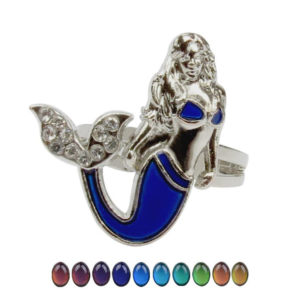 Women Color Change Mood Ring Mermaid Charm Emotion Feeling Changeable Ring Temperature Control Color Rings