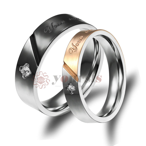 Free Shipping Stainless Steel Couple Rings Korean Jewelry,CZ Four Leaves Clover his and hers Promise Ring Couple