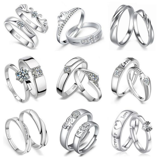 925 Sterling Silver Jewerly Rings DIAMOND ENGAGEMENT RING & WEDDING BAND Couple Ring SET Mix 31 Styles