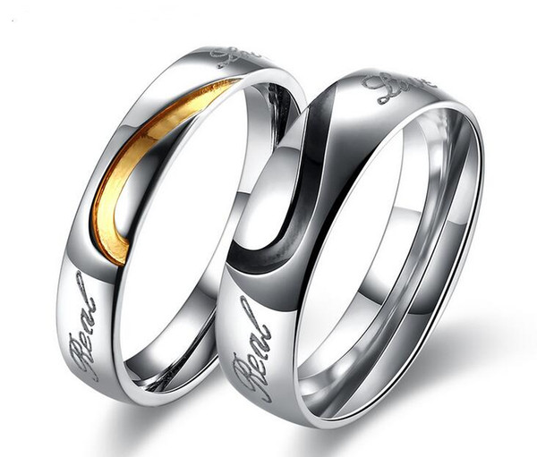 Brand New Wedding Couple Rings Love Heart 316L Stainless Steel 18KP Wedding Engagement Bands Love Rings 10pcs Free shipping