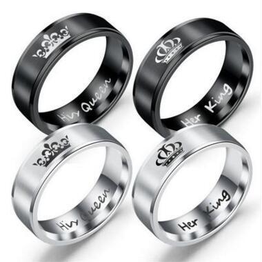 4 Colors Stainless Steel Her King His Queen Crown Band Ring Couple Rings Love Ring for Lovers Wedding Jewelry