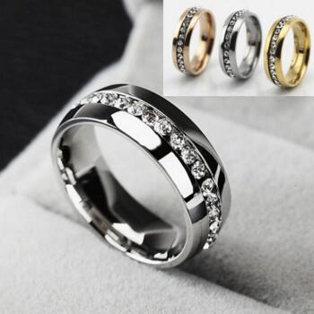 luxury Fashion rings Stainless Steel Crystal Wedding Rings For Women Men Top Quality Gold Plated mens ring jewelry gold silver black free sh