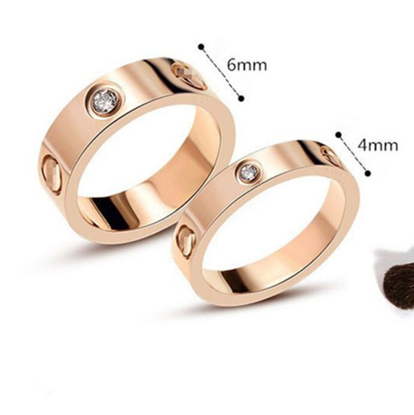 Love Rings for Women Men Couples Cubic Zirconia Titanium Steel Wide 6mm or 4mm Size 5-11 Wedding Rings