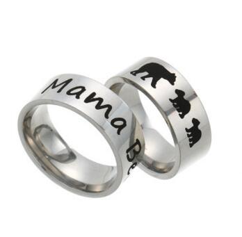 4 Styles Stainless Steel Mama Bear Ring Black Enamel Cubs Mother Kids Band Ring Fashion Jewelry for Mom Birthday Gift