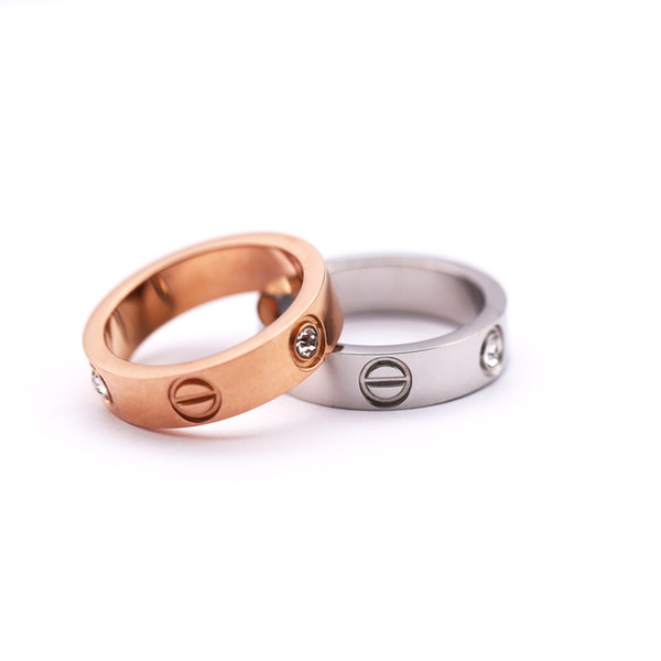 LOVE Couple Ring couple models screw titanium steel Diamond ring European and American fashion refers to couples rose gold ring