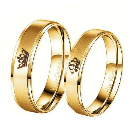 Gold colour King And Queen Stainless Steel Crown Couple Rings Gold Rings For Couples Lovers Love Promise Rings For Men Women