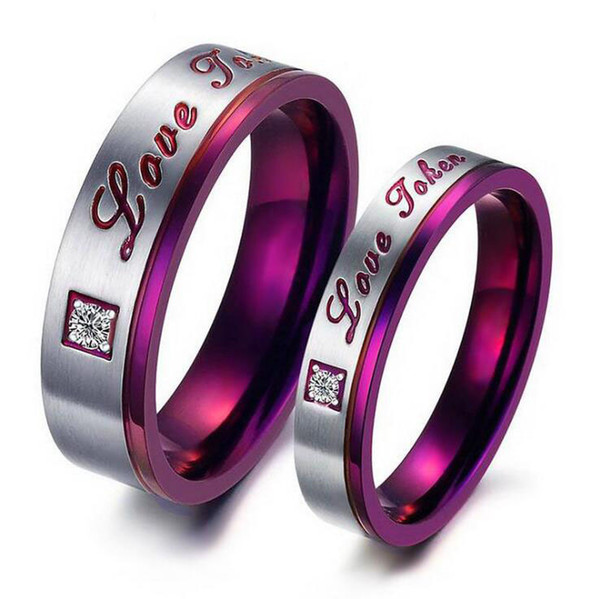 1 Pcs Stainless Steel Purple Engagement Rings For Lover Couples - Romantic Love Couples Promise Wedding Ring Anniversary Jewlery