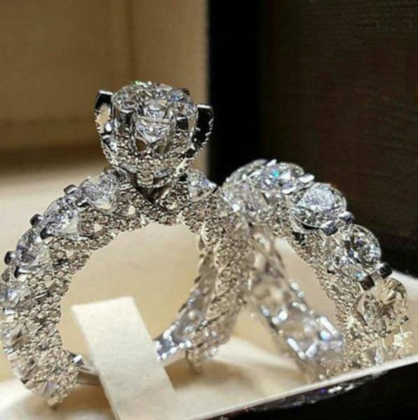 New accessories, fashion, high-grade full diamond, full zircon, ring, copper, platinum, white gold, women's engagement, wedding ring