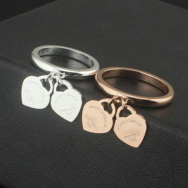 New accessories T double peach heart ring Double heart 18K rose gold couple ring men and women ring wedding holiday jewelry