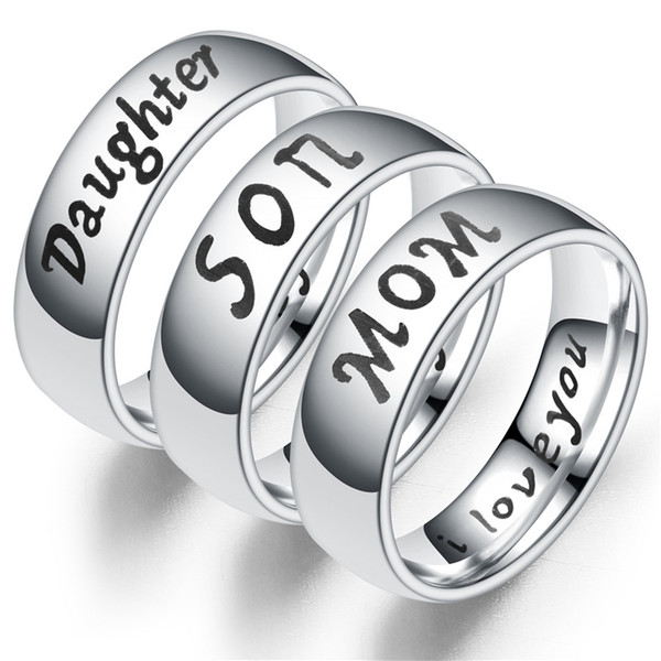 European and American LOVE family ring I Love You Mom Daughter Son The Gift for Mother Days Stainless Steel Women Ring Free Shipping