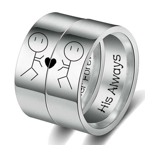 New Fashion Her Forever His Always Rings Cartoon Abstract Jewelry Stainless Steel Couple Ring Valentine's Day gift a good idea