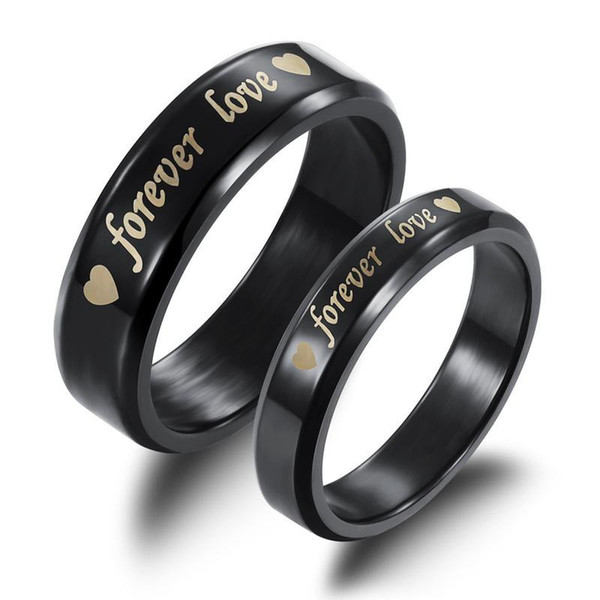 Forever Love Black Titanium Steel Couple Rings Wholesale Cheap Solid Ring For Men Women Valentine's Day Gift