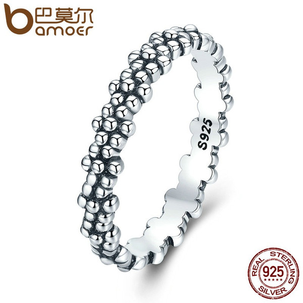 BAMOER Authentic 925 Sterling Silver Stackable Ring Daisies Flower Finger Rings for Women Sterling Silver Jewelry Gift PA7628