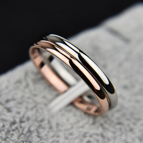 6PCS Simple Smooth Titanium Steel Rose Gold Wedding Couples Rings Bijouterie for Man or Woman Gift