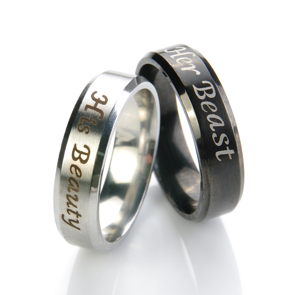 1Pc His Beauty And Her Beast Titanium Steel Rings Lovers Couple Ring Accessories