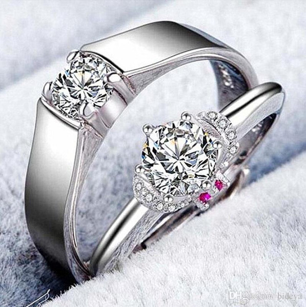 Romantic S925 Silver Crystals Couple Finger Rings For Lovers 2018 Women Men Adjustable Jewelry Rings Wedding Accessories