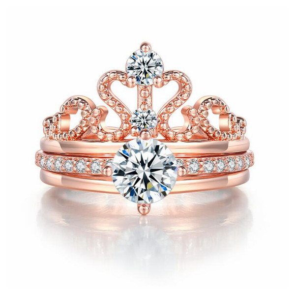 Fashion crown detachable mouth Ring sets rose gold colors zircon-inlaid explosive Bridal Wedding Jewelry accessories