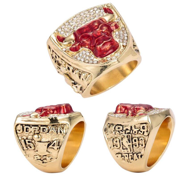 Punk Vintage Red Crystal Ring Bull Pattern Mens Rings Gold Color Round Stainless Steel Titanium Rings