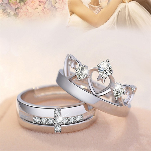 New Lovers Rings 30% Silver White Gold Open Size Zircon Love Forever Crown Couple Rings For Engagement Gifts 20 Designs Mix