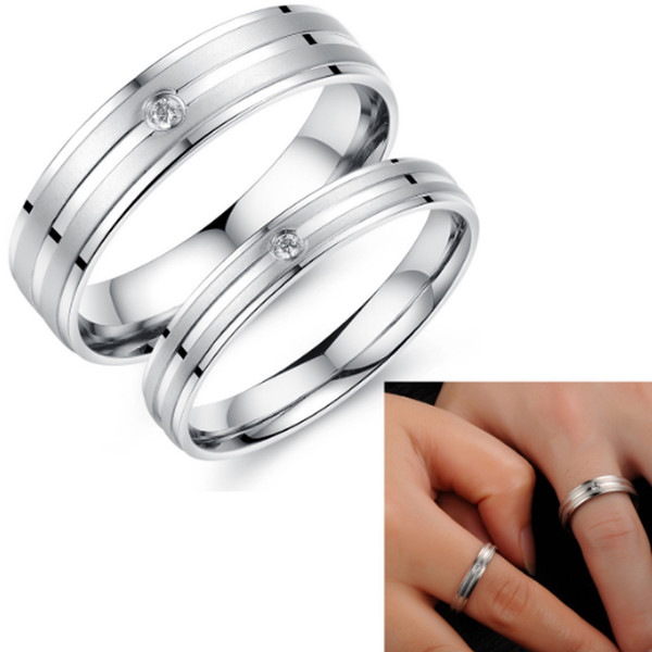 Hot Charming Couples Promise Rings Lovers Bride Groom Engagement Band CZ Stainless Steel Wedding Ring Gifts Jewelry for His Hers