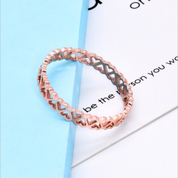 18K rose gold couple ring hollow heart stainless steel jewelry ring for men and women gifts