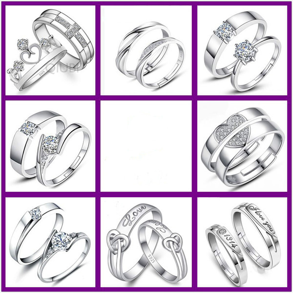 925silver Mixed Style Couple Diamond Ring Opening Silver Female Live Lovers Ring Married Men and Women Accessories