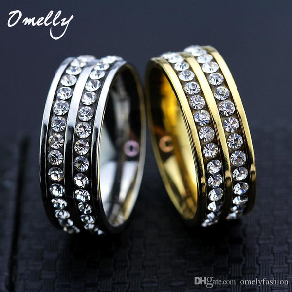 18K Gold Filled Rose Gold Crystal Paved Ring 316L Stainless Steel Crystal Stone Couple Rings for Women Man Wedding Jewelry Set