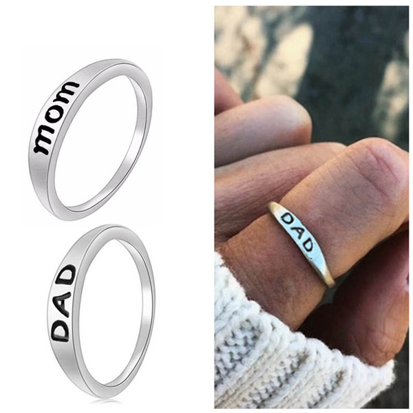 Steel Silver Charms Unisex Finger Rings Mom Dad Letter Engraved Couples Rings anillos mujer Fashion Jewelry For Mother Father's Day Present