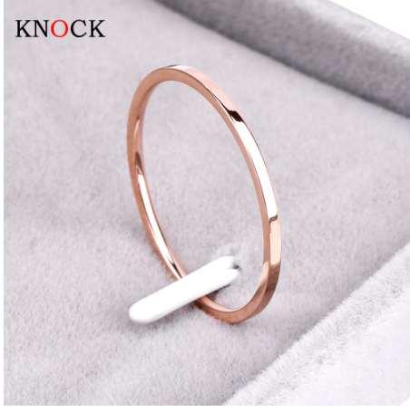 Knock ( 1.2 MM ) Promotion Titanium Steel Rose Gold Color Anti-allergy Smooth Couple Wedding Ring Woman Man Fashion Jewelry