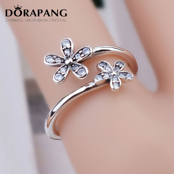 DORAPANG Authentic 100% 925 Sterling Silver Ring For European Bracelet Flower Diamond Open Adjust Rings Fashion Women Gift Jewelry JZ013