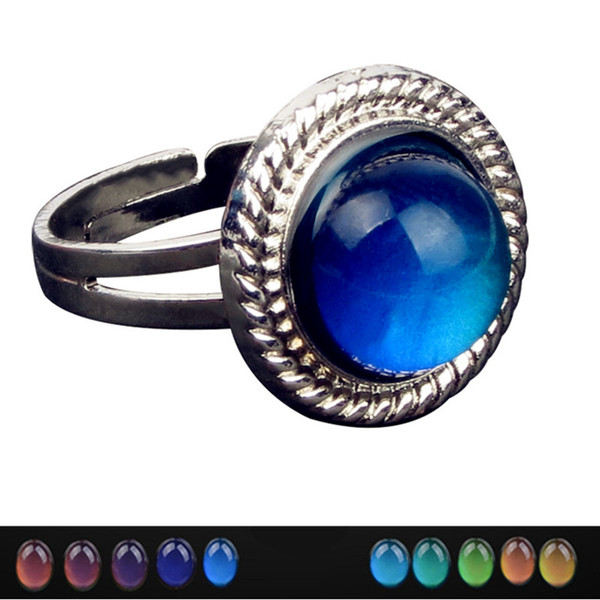 Wholesale 50pcs Gypsy Gem shaped Round Mood Rings Color Changing Emotion Feeling Temperature Finger Opening Rings Bands MR011