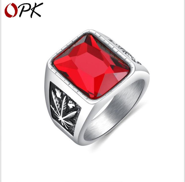 European and American Ring Retro Personality Broad Edition Men's Titanium Steel Ring Maple Glass Stone Ring