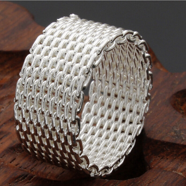 Silver plated mesh system personality charm ring silver mesh design style jewelry rings for men and women