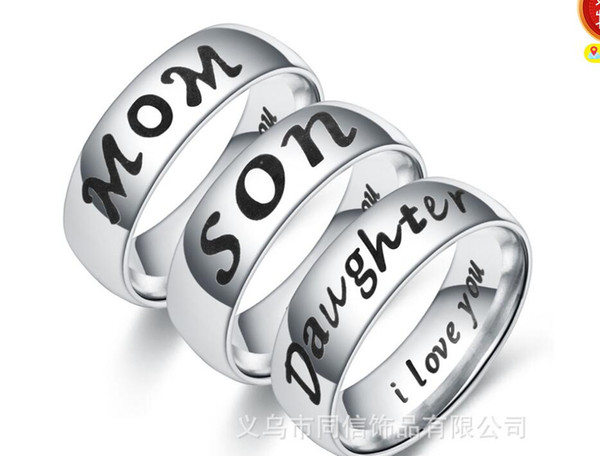 New Creative Fashion I Love You Mom Daughter Son Stainless Steel Ring For Mothers Day Gift Jewelry Accessories Drop Shipping