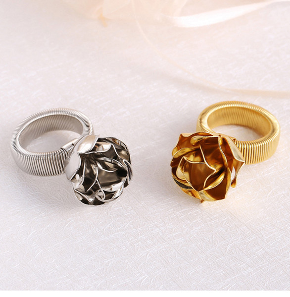 LX21 Creative Roses Stretch Coil Fashion Personality Ring Copper Plating Ring Jewelry for Women Wholesale