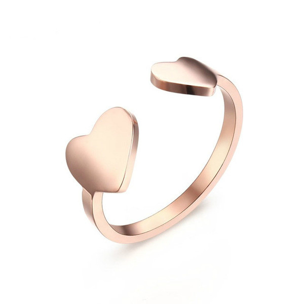 Romantic Adjustable Double Heart Rings Rose Gold Color Opening Toe Ring for Woman Anillos Gift Jewelry R-202